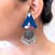 Blue Triangular Jhumka Earrings With Silver Charm